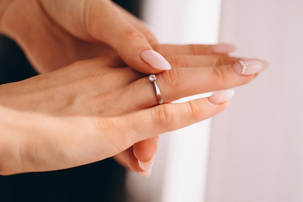 female hands close up with wedding ring